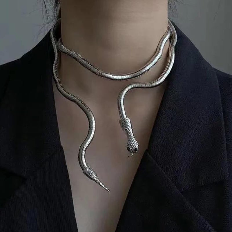 Taichell Store Gold Punk Snake Bracelet & Necklace for Women - Flexible, Bendable & Adjustable - Halloween Jewelry & Cosplay Accessories - Image 4